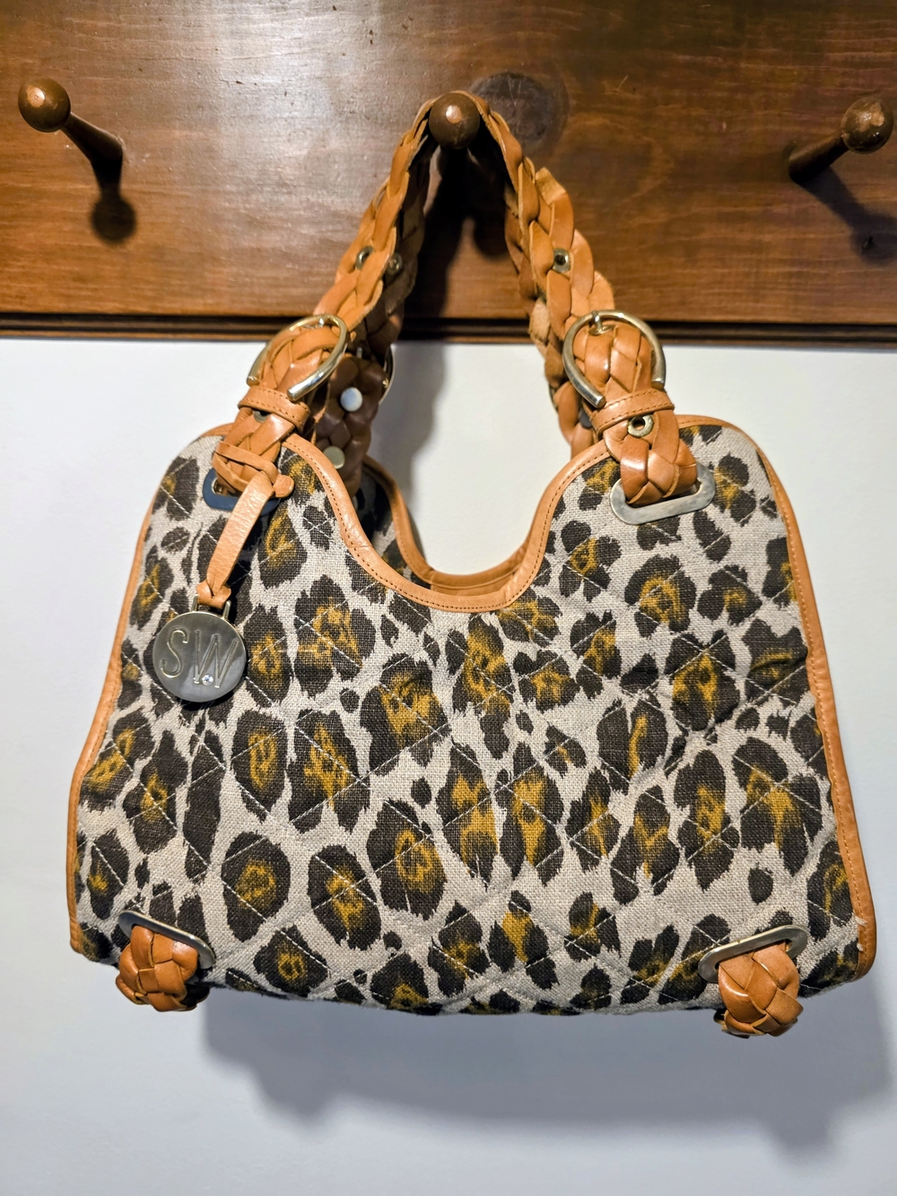 Tan and Leopard Print Tote Bag
